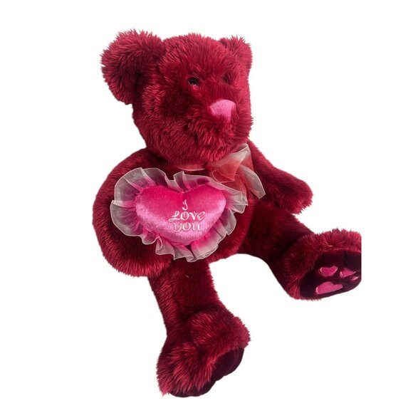 Red Pink Vintage Valentine Teddy Bear with Heart I LOVE YOU 17 in - Picture 6 of 6